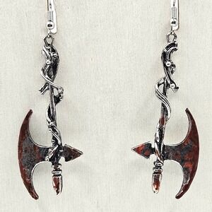 Axe Tomahawk Dangle Drop Handmade Earrings Handpainted Bloody Horror Halloween